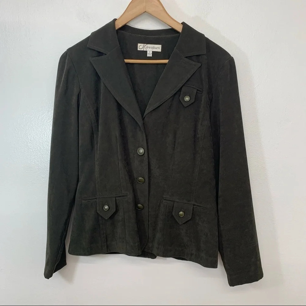 Dress Barn Blazer Jacket Woman Size 6 Olive Green Soft Long Sleeve Buttons